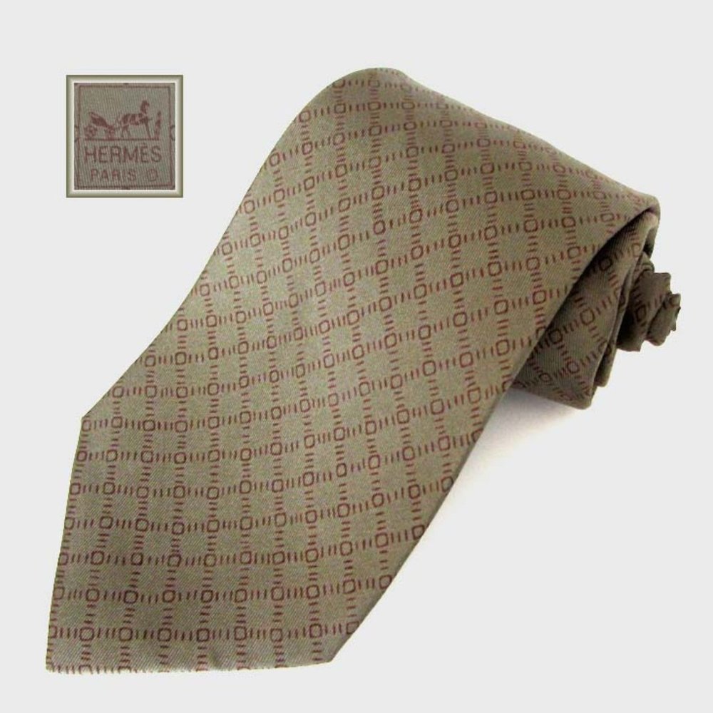 new HERMES 5015 EA geometric print silk neck tie France